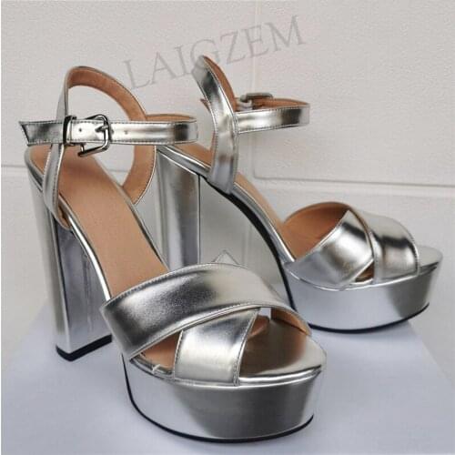 SEIIHEM Platform Sandals Strappy Chunky High Heels Open Toe Pumps Party Sandalia Female 2021 Shoes Women Large Size 43 45 46 47