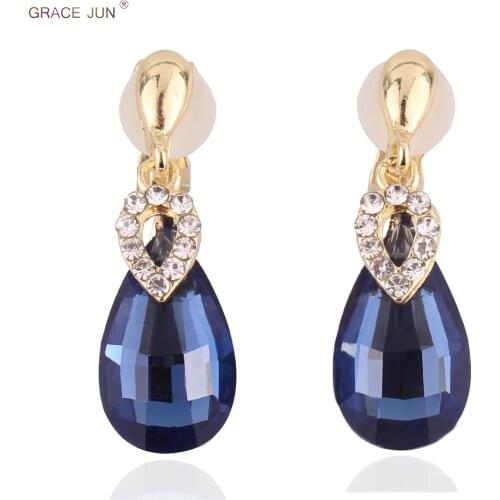 7 Colors High-grade Rhinestone Crystal Tear Drop Shape Clip on Earrings No Pierced for Women Wedding Luxury No Hole Earrings New