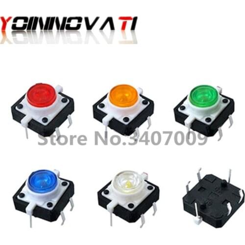 5pcs 5color 12X12 Tactile Push Button Switch Momentary Tact LED Red Green Blue Yellow White 12*12*7.3mm