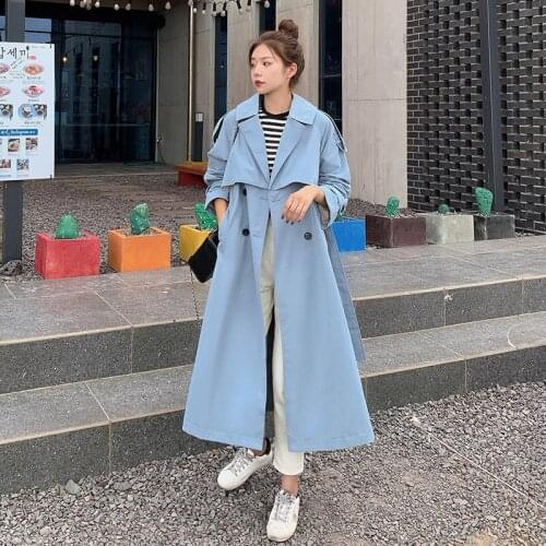 2020 Spring Autumn New Long Trench Coat Women Lace Up Korean Trend Double Breasted Temperament Windbreaker Women Overcoat H066