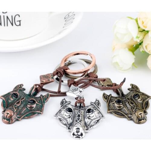Vintage Nordic Mythology Viking Wolf Head Keychain Men Women Jewelry Talisman Amulet Key Ring Car Key Chain llaveros Trinket