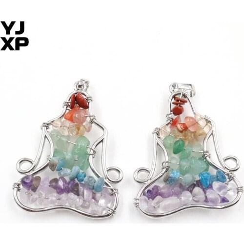 YJXP Silver Plated Yoga Meditation 7 Chakra Small Beads Reiki Gravel Stone Amulet Pendant Tree of Life Charms Jewelry 1 Pcs