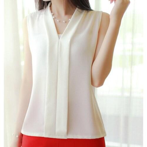 Blusas Femininas 2016 New Fashion Womens Colourful V Neck Summer Chiffon Blouses Cute Sleeveless Shirts Casual Slim Brand Tops