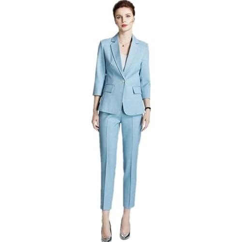 Notch Lapel Blue Women Suits Plus Size Custom Made Ladies Pantsuit Blazer+Pants for Work Pantsuit for Wedding Party
