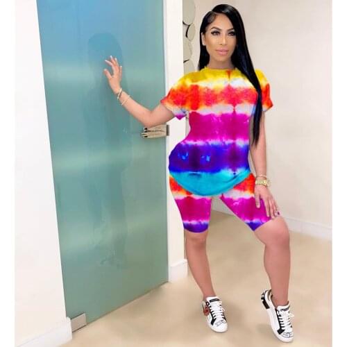 2021 Fashion Women Tie Dye Crop Top+Short Suits Ladies Summer Sport Yoga Two Piece Causal Sportswear Fitness Outfits Sets