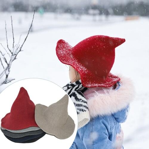 1Pc Halloween Witch Hat Knitted Wool Cotton Blend Women Lady Hat Fashion Halloween Party Hats Winter Festival Party Supplies Cap