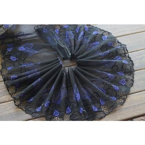 2 Yards Lace Trim Purple Flower Embroidered Black Tulle Lace Trim 7.48 Inches Wide High Quality