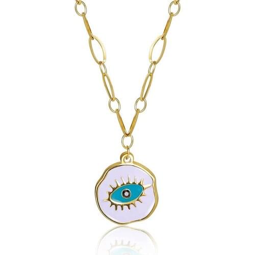 2021 Euro-American Wind Blue Evil Eye Oil Drop Pendant Copper Plated 14K Gold Back Chain Pendant Available for Wholesale