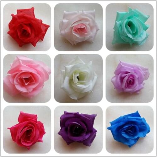50pcs 8cm Artificial Fabric Rose Flower Heads Wedding Flowers For Hair Wreath Corsage Brooch Decoration Flower Ball Accessories
