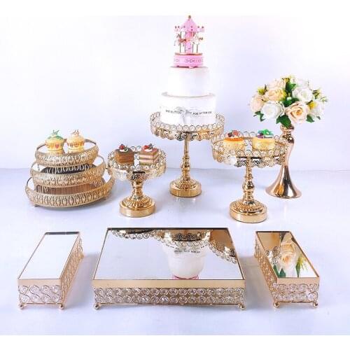 8-10Gold Metal Electroplate Acrylic Mirror Cake Stand Set Display Wedding Birthday Party Dessert Cupcake Plate Rack