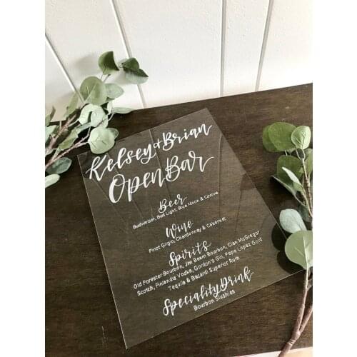 Acrylic Dinner Menu | Wedding Menu Sign | Acrylic Wedding Signs | Clear Wedding Sign | Personalized Food Buffet Sign | Bar Menu