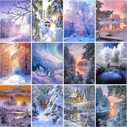 Full Drill 5D Diy Diamond Painting Sunset Mosaic Art Diamond Embroidery Winter Landscape Cross Stitch Kit Mosaic Handmead Gift