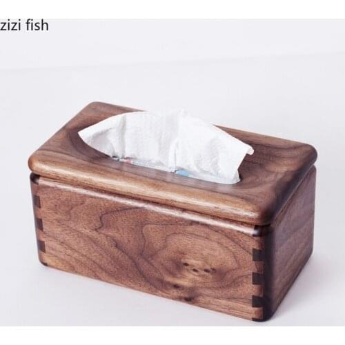 Beech Black Walnut Rectangular Tissue Box Magnetic Cover Solid Wood Tissue Storage Box Home Paper Towel Tube Paper Towel Holder