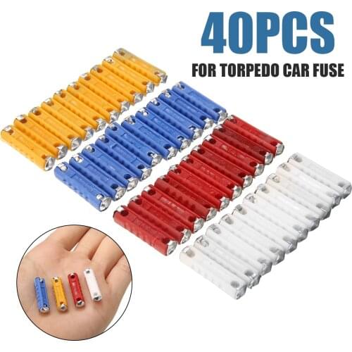 40pcs Ceramic Continental Car Fuse Plastic + Zinc Torpedo Type Cars Fuse Assortment Kit for 5/8/16/25A Auto Replacement Parts