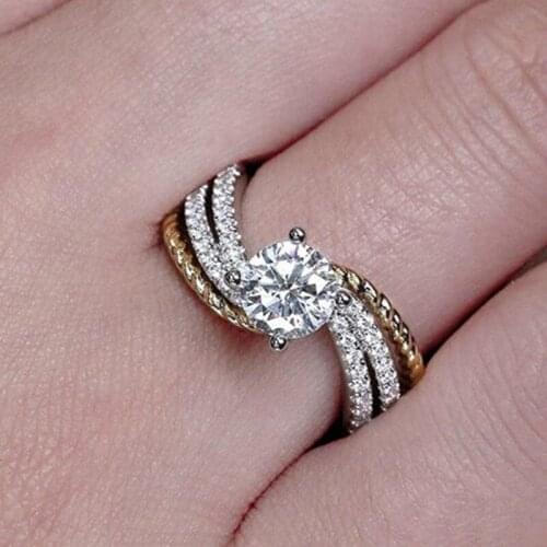 JK Wedding Ring Two-tone Design AAA CZ Channel Setting Fashion Twist New Year Gift Engagement Ring suitable for couples