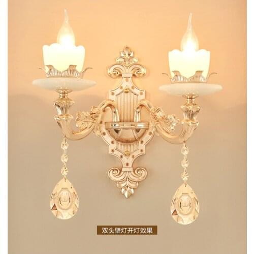 European Stone Iron Craft Wall Lamp Led Bedroom Bedside Lamp Double-Headed Living Room Stairs Aisle Light Background Wall Lamp