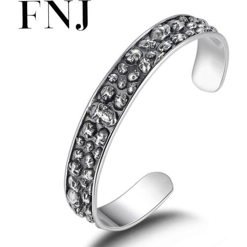FNJ Punk Skull Bangle 925 Silver Original Pure S925 Sterling Silver Bangles for Men Fine Jewelry