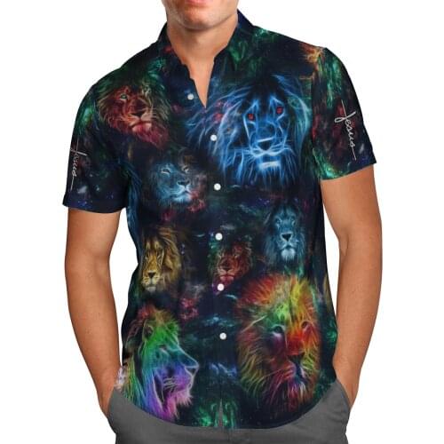 Animal Lion 3D Printed Beach Hawaiian 2021 Summer Shirt Short Sleeve Shirt Streetwear Oversized 5XL Camisa Social Chemise Homme