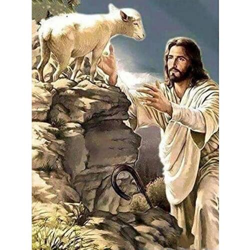 Jesus and the Lamb Diamond Painting Religion Round Full Drill DIY Mosaic Embroidery 5D Cross Stitch Animal Portrait Pattern