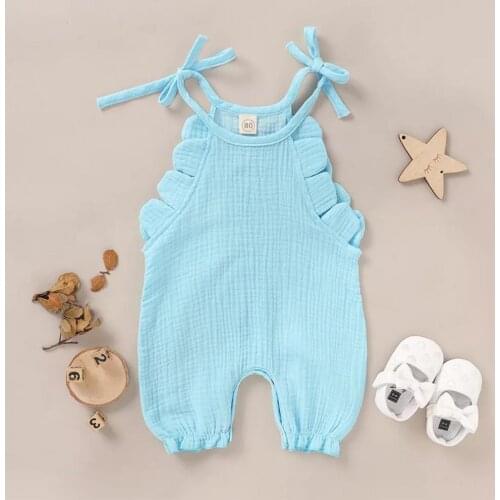 Summer Newborns Romper Sleeveless Adjustable Solid Color Jumpsuit Baby Boys Girls Ruffled Romper for Going Out 0-18M