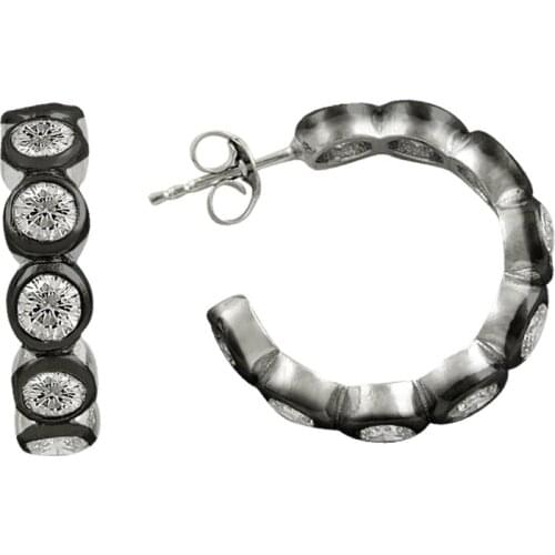 KUTAYDAN 4mm Zirconia stone Pen Big Hoop Earrings 925 Sterling Silver