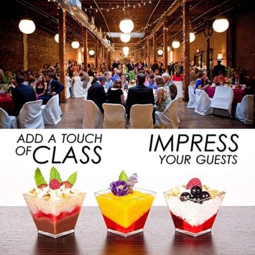 Mini Square Dessert Cup Party Clear Container for Jelly Pudding Cake Mousses Disposable Plastic Cups Appetizers Bowls Tableware