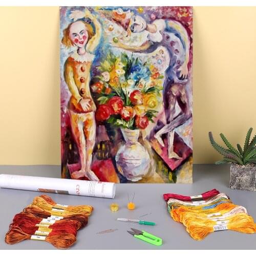 Oil Style Printed Water-Soluble Canvas 11CT Cross Stitch DIY Embroidery Full Kit DMC Threads Craft Stamped