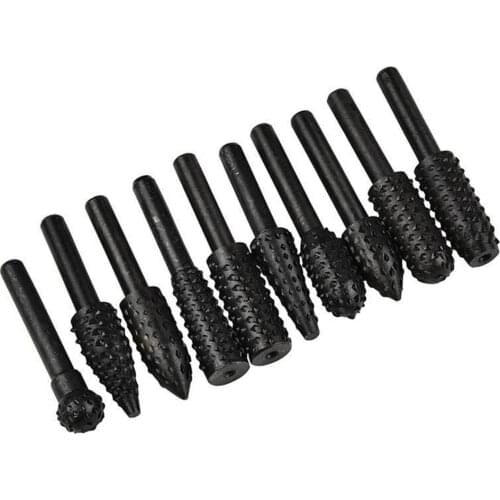 10pcs Rasp File Drill Bits Set Drill Grinder Drill Rasp For Woodworking Carving Tool 1/4" Round Shank Mini Rotary Burr Set