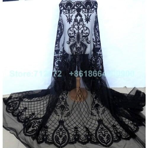 New fashion hight quality white/black milk fiber on netting embroidered wedding/evening dress/ clothing lace fabric 1 yard