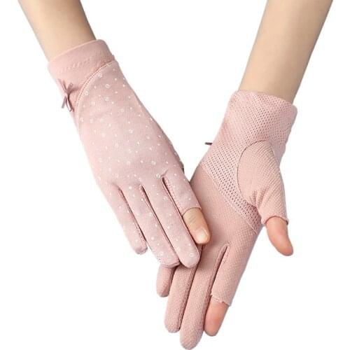 New Womens Half Finger Gloves Spring Summer Short Thin Cotton Sun Protection Cycling Non Slip Driving Gloves Mittens