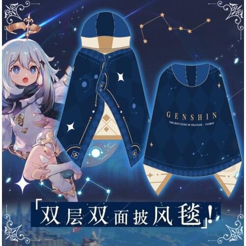 Anime New Game Genshin Impact Paimon Cosplay Cloak Hooded Cape Coat Comfortable Unisex Air conditioner Blanket Shawl