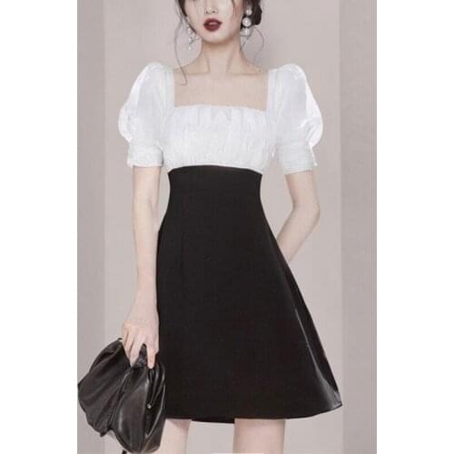 Casual Elegant One-piece Dress Women Bubble Sleeve France Evening Party Mini Dress Korean Fashion Office Style Dress Summer 2021