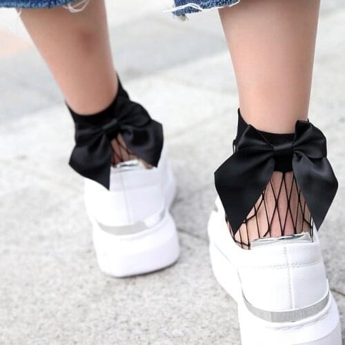 Christmas Girls Fishnet Socks With Cute Bow Ladies Socks Black Colors Fashion 2021 New Women Sexy Black Mesh Short Ankle Socks