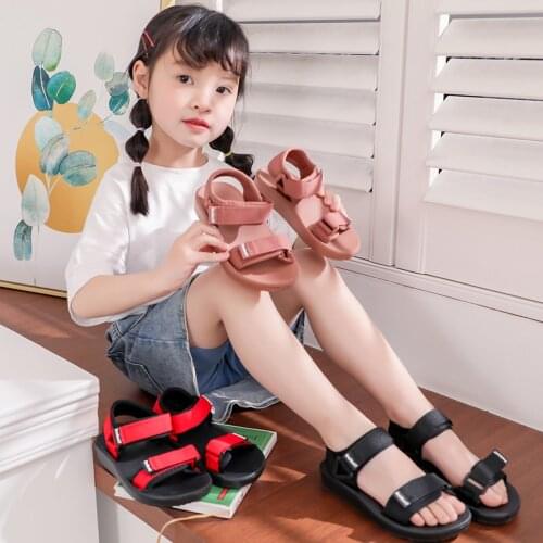 2021 New Summer Unisex Childrens Sandals & Korean Fashion Canvas Beach Hook and Loop Kids Sandals for Boys and Girls Age1-7Y