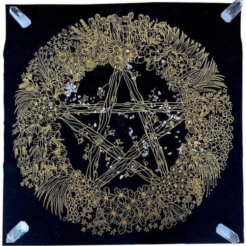Nature Flower Divition Five-pointed Star Tablecloth Tarot Card Flannel Divination Altar Cloth Board Game Astrology Card Pad Tab