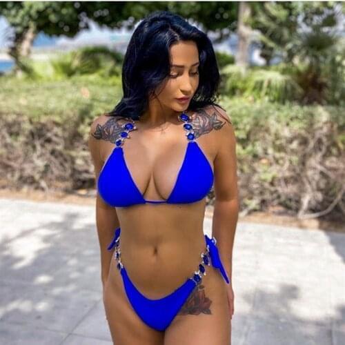 Sunshliky Summer Blue Diamond Two Pieces Swimsuit Bikini Set Women Sexy Bandage Bikinis 2021 Mujer Beach Swimwear Bathing Set