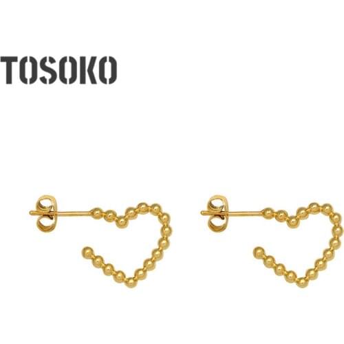TOSOKO Stainless Steel Jewelry Irregular Shape Unique Love Earrings Small Steel Ball Lady Sweet Hollow Earrings BSF524