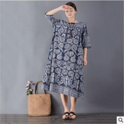 Vintage Cotton and Linen Loose Half Sleeve Dress