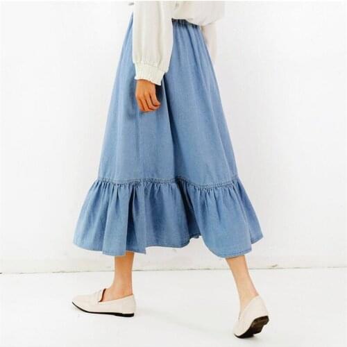 Fresh Students Beach Summer Sweet Ruffles Skirts Plus Size 6XL 7XL 2020 Women Elastic Jeans Skirts High Waist Pleated Skirts