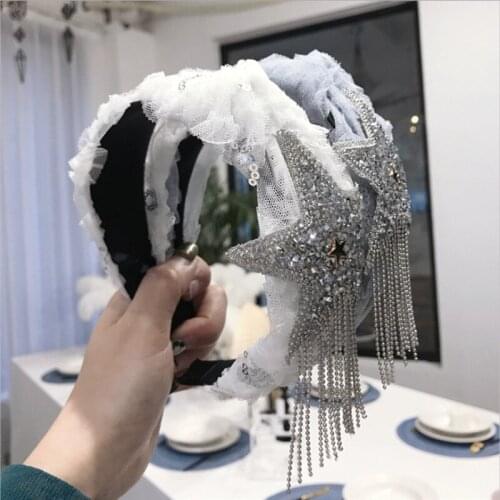 Fashion Hair Accessories Womens Lace Screen Knots Star Tassel Wide Fringe Hairbands Headband Cute Wild Girl Hair band Headwear