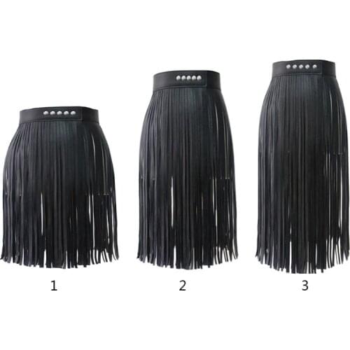 Womens High Waist Faux Leather Fringe Tassels Skirt Body Harness with Snap Buttons Halloween Party Punk Rock Clubwear Fashion