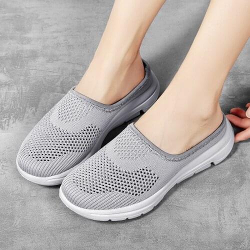New Summer Women Slippers Casual Soft Comfortable Mesh Flat Half Sandals Slippers Ladies Beach Outdoor Flip Flops Women 35 42