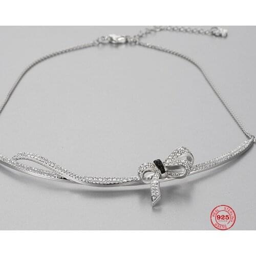 2020 New Fashion Charm Pure 925 Silver Original 1:1 Copy, Bow Element Romantic Fashion Necklace Female Luxury Jewelry Gifts