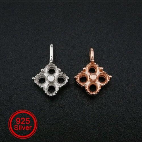 1Pcs 3MM Round Prong Pendant Settings 4 Stones Rose Gold Plated Solid 925 Sterling Silver Charm Bezel Tray DIY Supplies 1411265