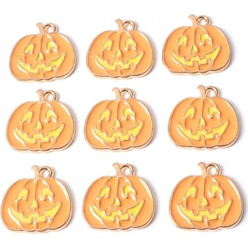 10Pcs 20mm Orange Halloween Pumpkin Alloy Metal Drop Oil Pendant For Jewelry Making DIY Necklace Bracelet Earrings Accessories