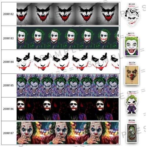 10Yards 25mm/38mm/50mm/75mm Halloween Clown Pattern Printed Grosgrain/Satin Ribbon,Planar Resins Party Decor 30 pcs/lot 200818