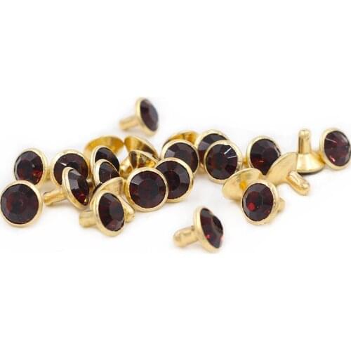 100Sets 8mm Golden Metal Base Amethyst Crystal Rhinestone Rivets Studs For Clothing Bag Leathercraft Rivet