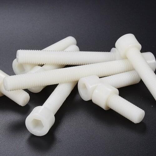 20pcs M5 nylon Allen cylindrical hand screws hex socket PA66 cup plastic screw insulation bolt white color 8mm-40mm length