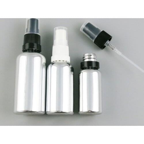 200 x Empty Refillable 100ml 50ml 30ml 20ml 10ml 5ml Painting Silver Glass Bottle With Tamper Evident Mist Sprayer