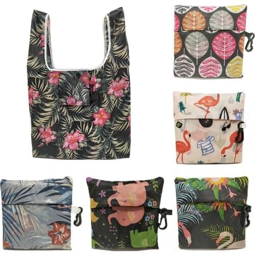 2019 New Lady Pocket Square Shopping Tote Bag Eco-friendly Folding Reusable Portable Handbag Polyester For Floral Fruit Grocery